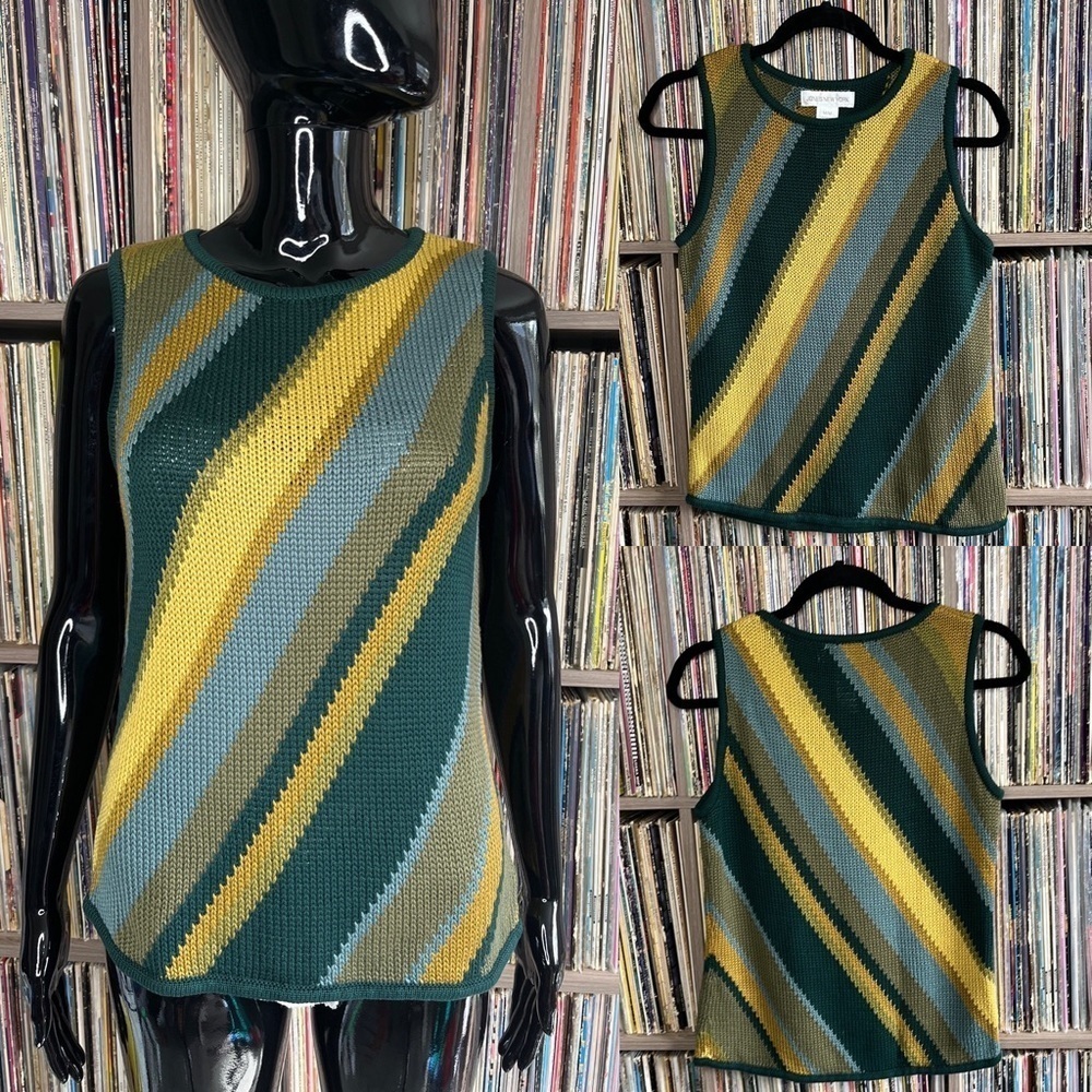 Vintage Sweater Vest in Multicolored Diagonal Stripes Size Medium - Picture 6 of 6